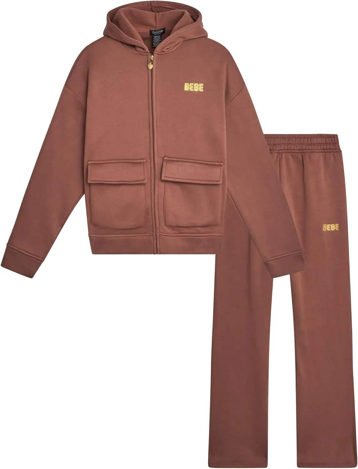 bebe Girls' Sweatsuit Set - 2 Piece Soft Fleece Full Zip Up Hoodie and Cargo Pants Set for Girls (7-12)