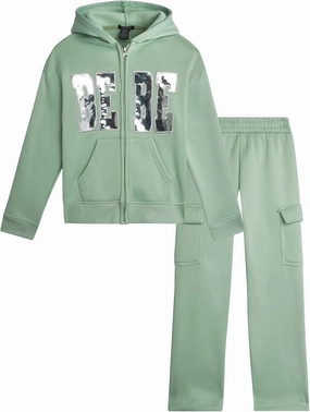bebe Girls' Sweatsuit Set - 2 Piece Soft Fleece Full Zip Up Hoodie and Cargo Pants Set for Girls (7-12)