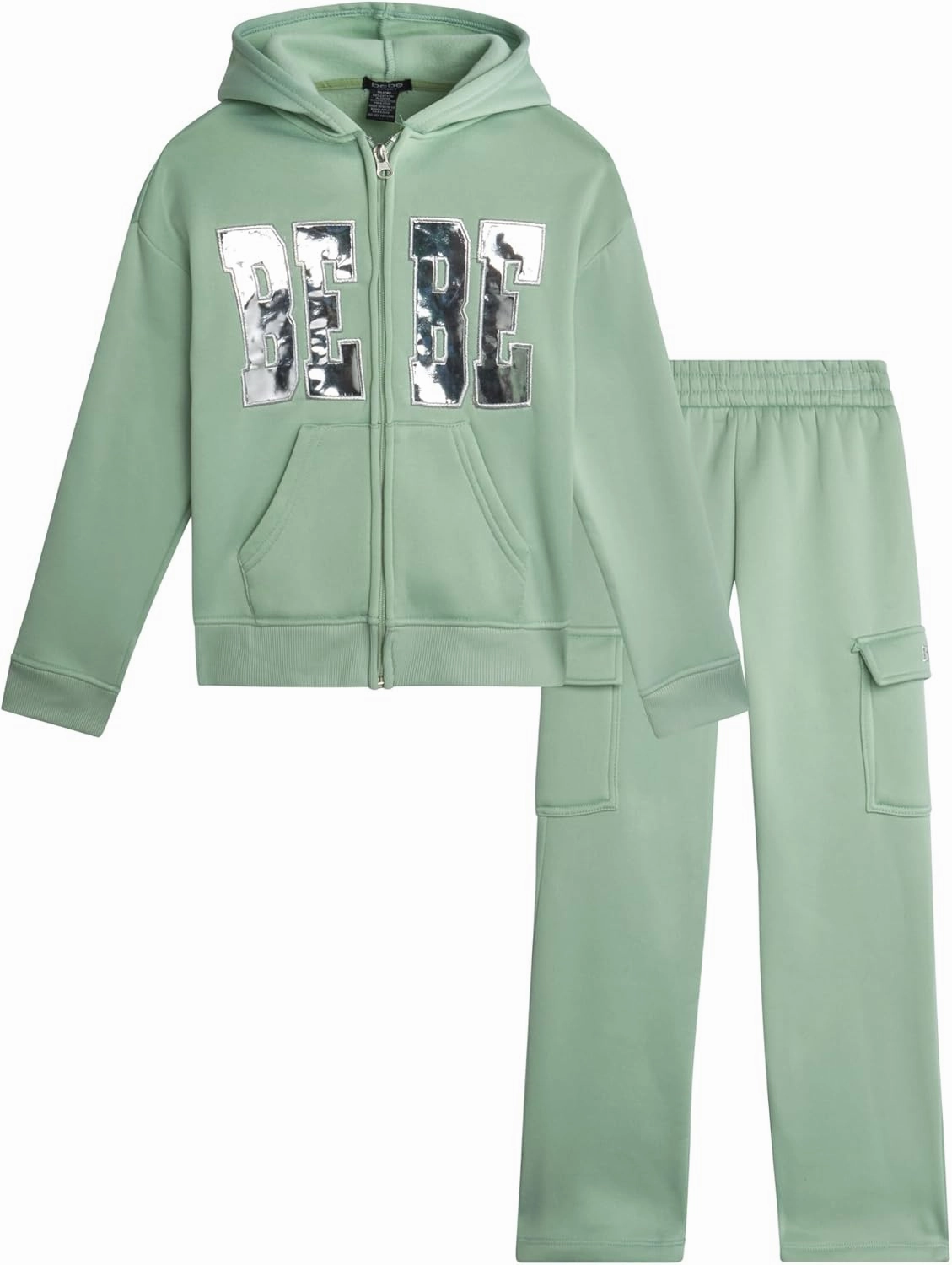 bebe Girls' Sweatsuit Set - 2 Piece Soft Fleece Full Zip Up Hoodie and Cargo Pants Set for Girls (7-12)