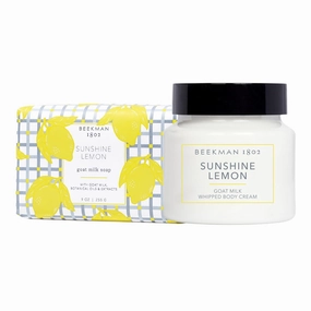 Beekman 1802 Sunshine Lemon Goat Milk Bar Soap (9 oz)   Sunshine Lemon Whipped Body Cream (8 oz) - Scented - Good for Sensitive Skin