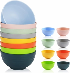 Berglander 26 oz Plastic Bowls Set of 8 Colors, Reusable and Sturdy Unbreakable Bowl for Soup,RSet of 8 Colorsamen, Popcorn,Salad, Drop Resistant Dinnerware BPA Free, Microwave Safe Dishwasher Safe