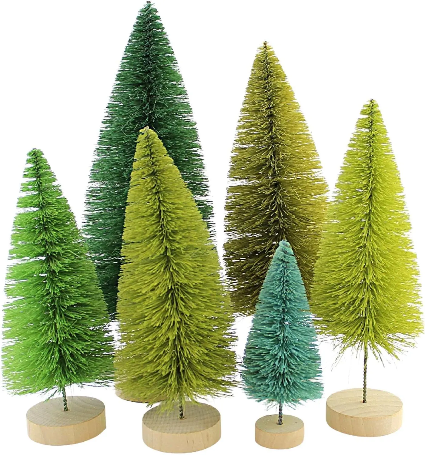 Bethany Lowe Hues of Green Bottle Brush Trees, Set of 6