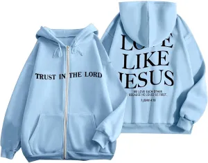 Bible Verse for Women Faith Over Fear Hoodie Fashion Shirt Christian Graphic Hoodies Pull Over Love Like Jesus Spirit