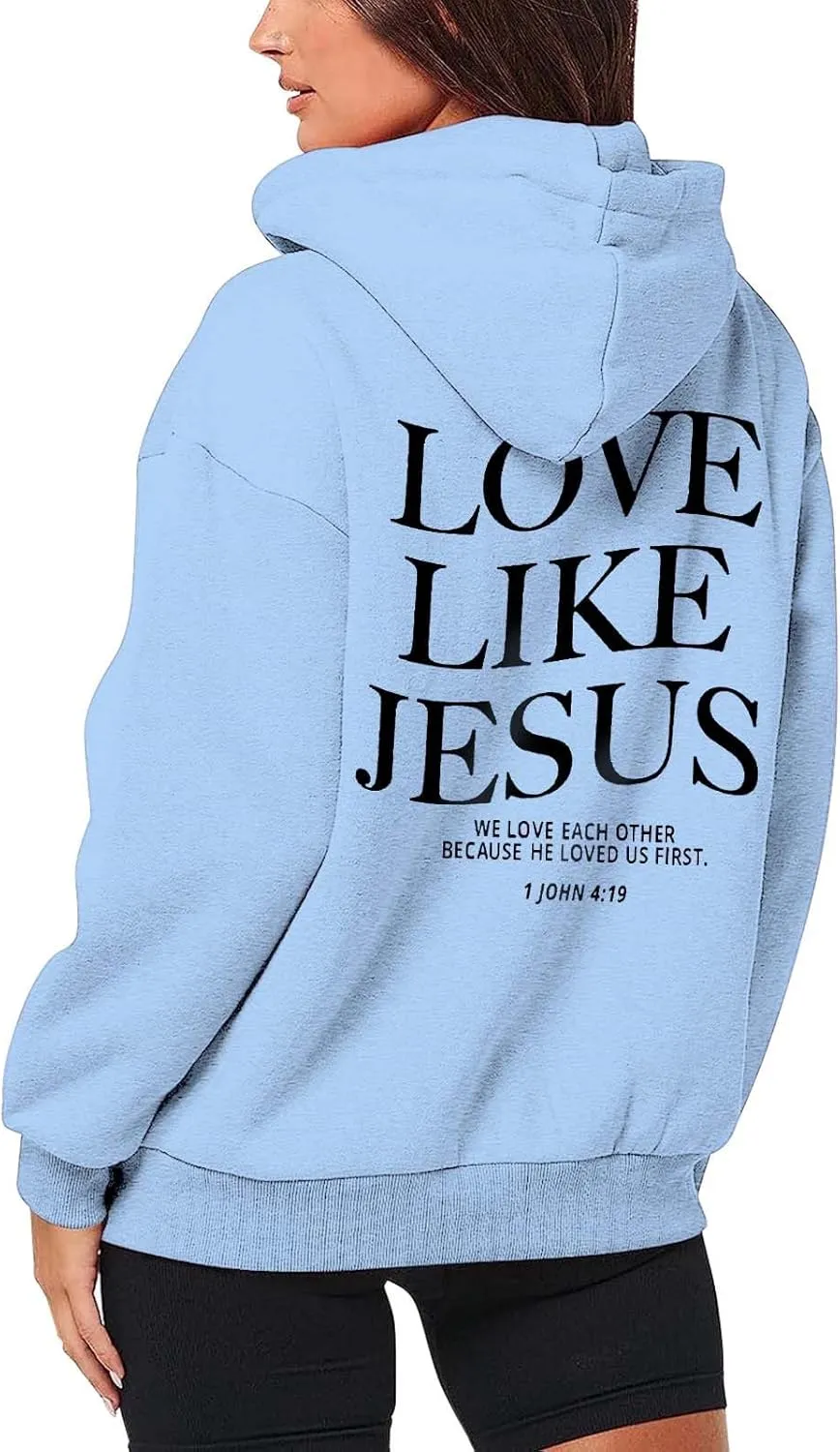 Bible Verse for Women Faith Over Fear Hoodie Fashion Shirt Christian Graphic Hoodies Pull Over Love Like Jesus Spirit
