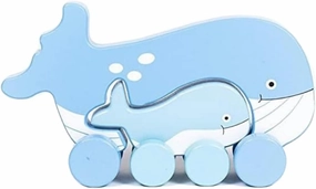 Big & Little Whale Push Toy by Jack Rabbit Creations- 2 in 1 Wooden Roller Animals- STEM Toys for Toddlers Develops Coordination- Ages 18 Months 