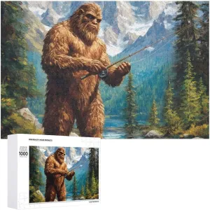 Bigfoot Fishing Custom Jigsaw Puzzle for Adults Wooden Educational Game Art Home Decor 1000 PCS