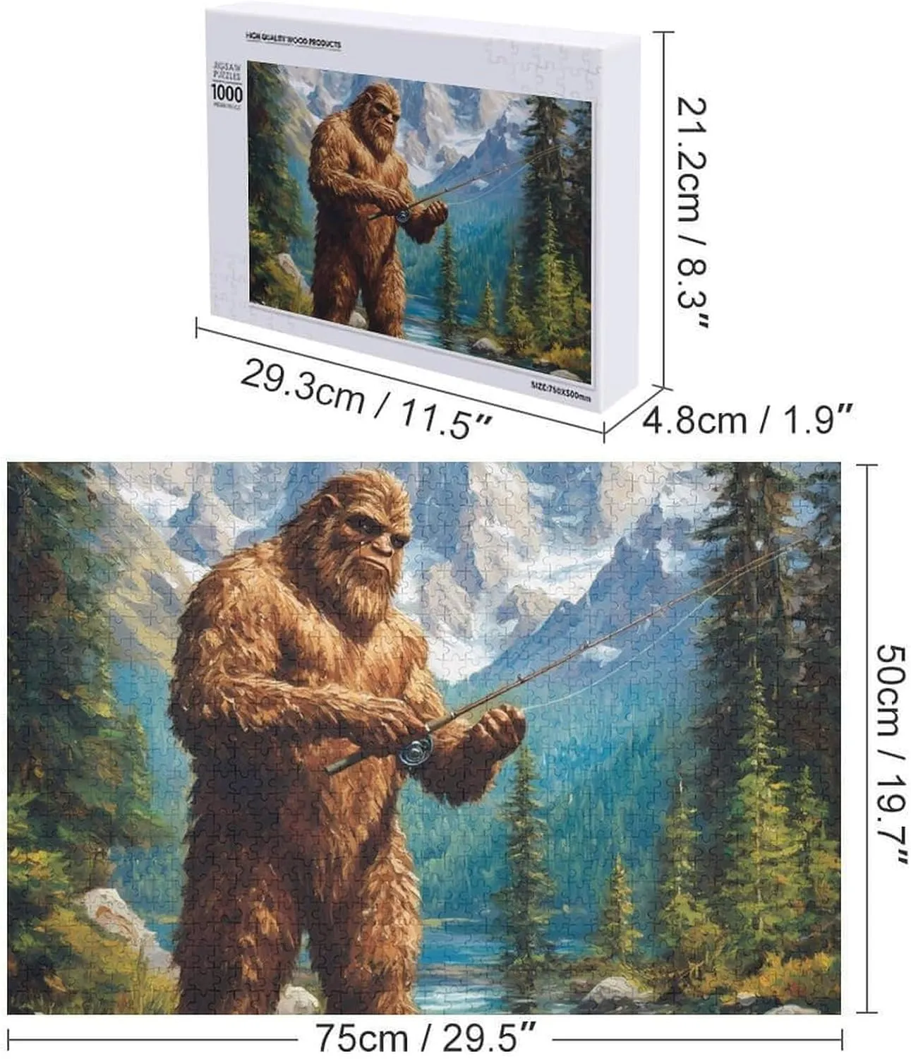 Bigfoot Fishing Custom Jigsaw Puzzle for Adults Wooden Educational Game Art Home Decor 1000 PCS