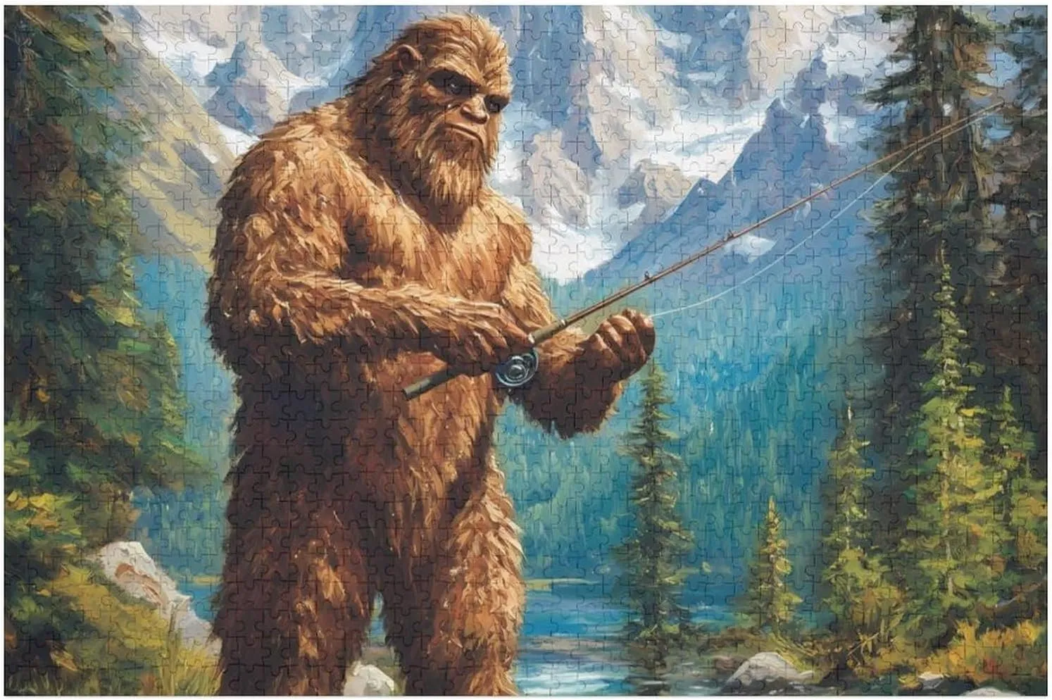 Bigfoot Fishing Custom Jigsaw Puzzle for Adults Wooden Educational Game Art Home Decor 1000 PCS