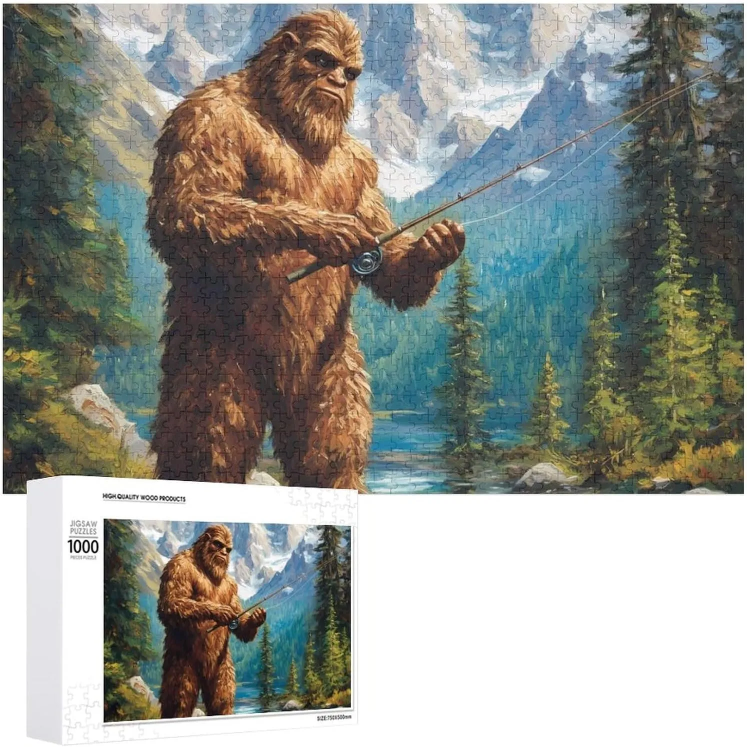 Bigfoot Fishing Custom Jigsaw Puzzle for Adults Wooden Educational Game Art Home Decor 1000 PCS