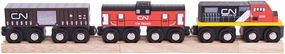 Bigjigs Rail Wooden CN Train - 1 Engine, 2 Carriages & 2 Track Pieces, Kids Train Toy Accessories, Toddler Railway Sets, Trains with Magnetic Couplings, for 3  Year Old