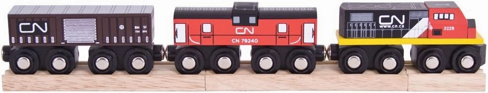 Bigjigs Rail Wooden CN Train - 1 Engine, 2 Carriages & 2 Track Pieces, Kids Train Toy Accessories, Toddler Railway Sets, Trains with Magnetic Couplings, for 3  Year Old