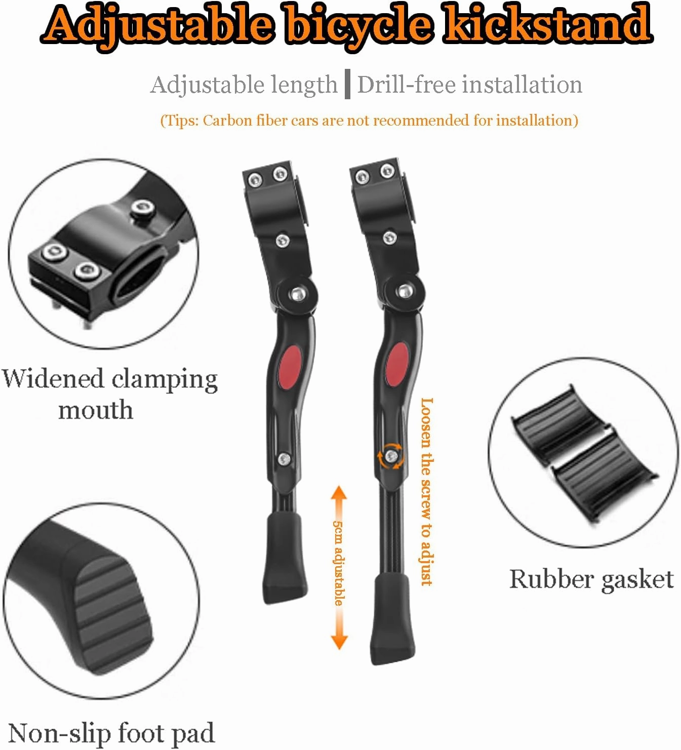Bike Kickstand for Cannondale Jekyll Kinneto M400 M900 Mavaro Neo Moterra, Adjustable Kickstand Foot Side Stand Support, Aluminum Rear Side Bicycle Stand for Bike with Non-Slip Rubber Foot