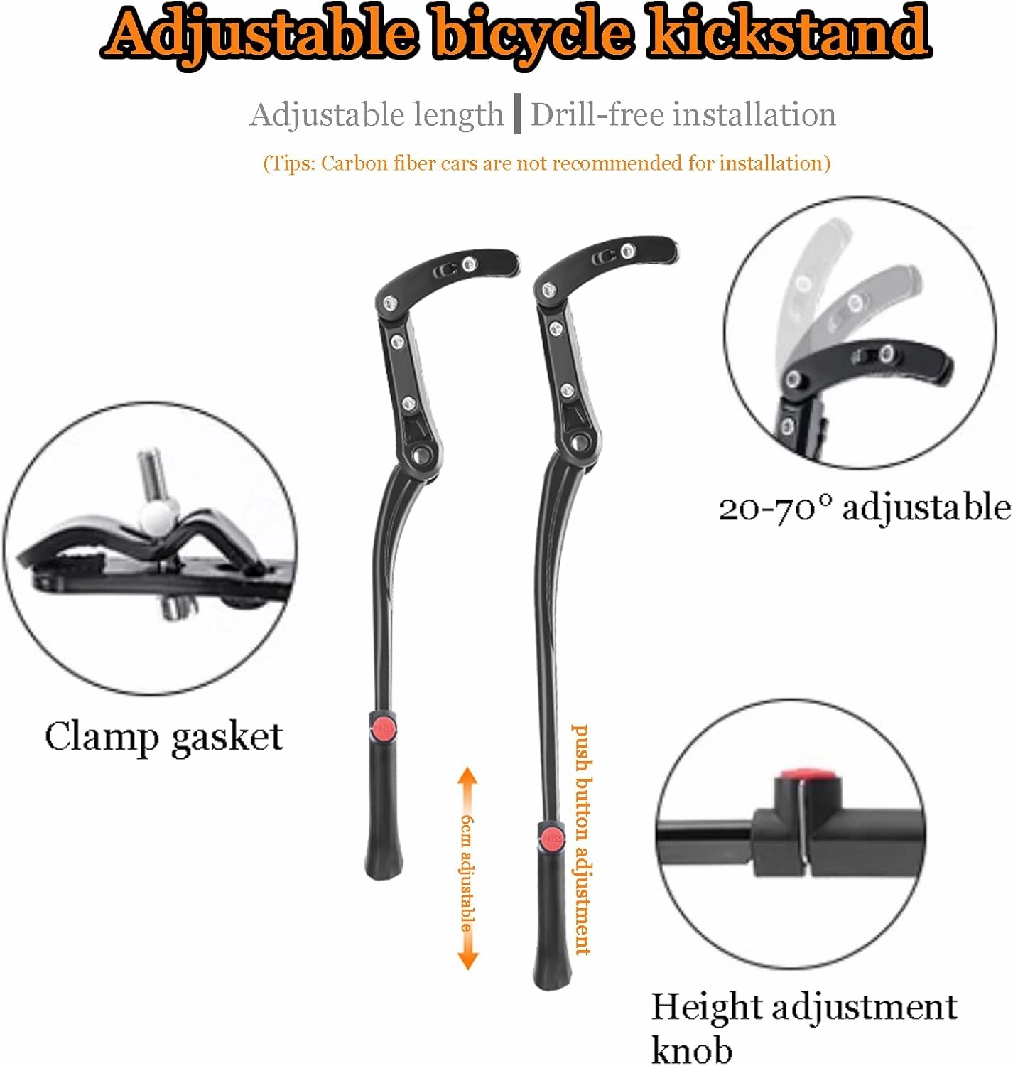 Bike Kickstand for Orbea Alma M10, Adjustable Kickstand Foot Side Stand Support, Aluminum Rear Side Bicycle Stand for Bike with Non-Slip Rubber Foot, B