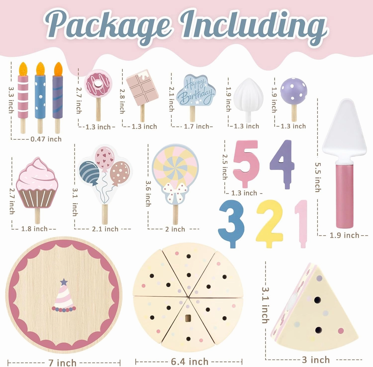 Birthday Party Cake Play Food Sets for Toddler 1-3 Birthday Gift for Boys Girls Kitchen Accessories Pretend Wooden Toy Kids 3 4 5 6 Party Play Educational Toys