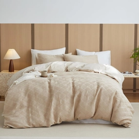 BISELINA 100% Cotton Waffle Weave Duvet Cover Set Full Size 3 Pieces (1 Duvet Cover 78"x86", 2 Pillowcases) Soft Breathable Durable Chic Bedding Set for All Season - Khaki, Full Size