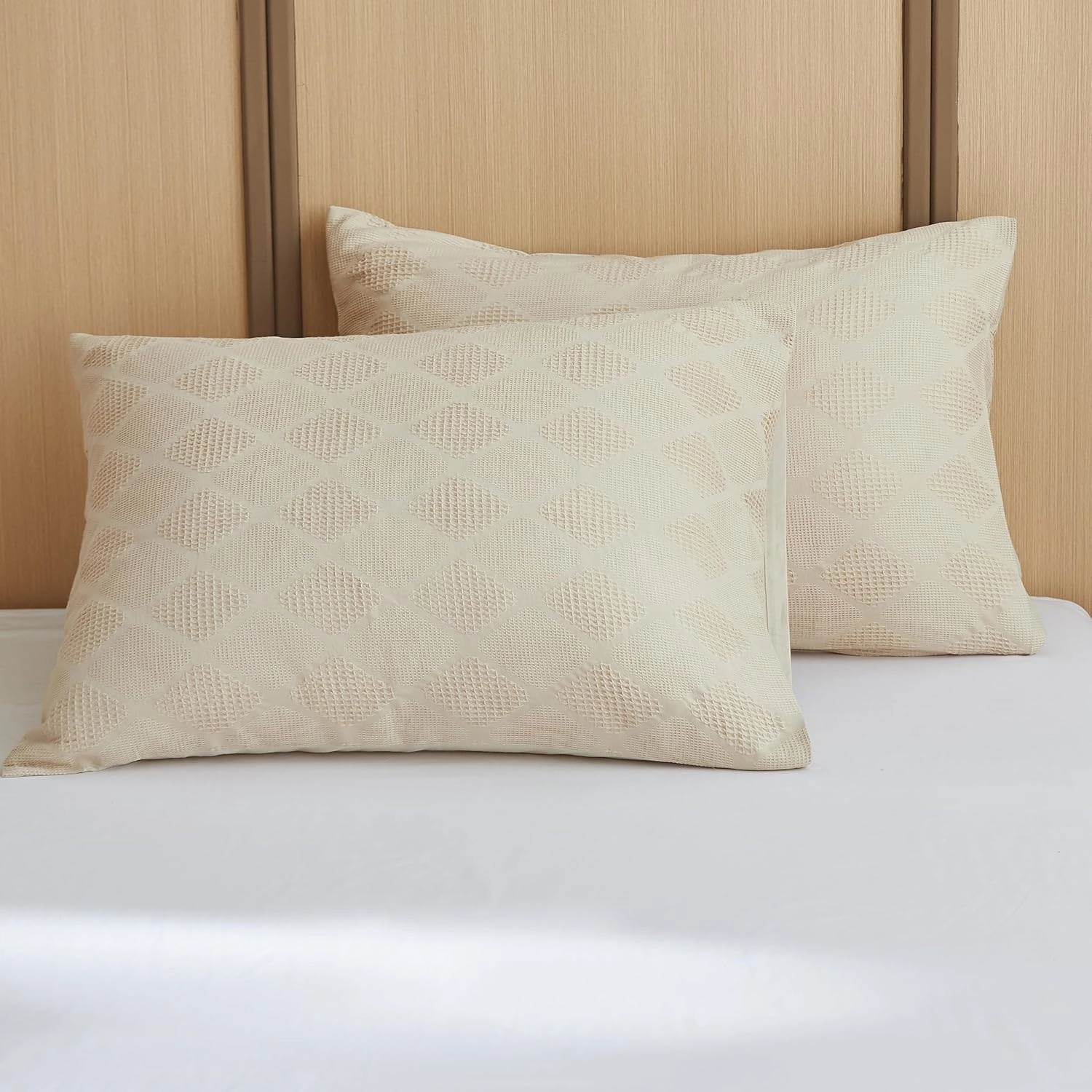 BISELINA 100% Cotton Waffle Weave Duvet Cover Set Full Size 3 Pieces (1 Duvet Cover 78"x86", 2 Pillowcases) Soft Breathable Durable Chic Bedding Set for All Season - Khaki, Full Size