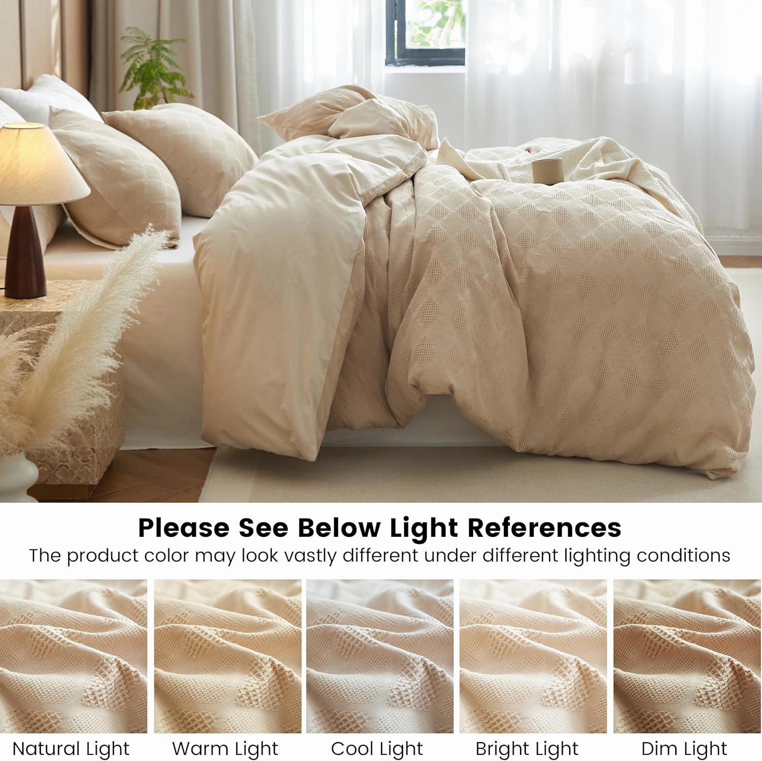 BISELINA 100% Cotton Waffle Weave Duvet Cover Set Full Size 3 Pieces (1 Duvet Cover 78"x86", 2 Pillowcases) Soft Breathable Durable Chic Bedding Set for All Season - Khaki, Full Size