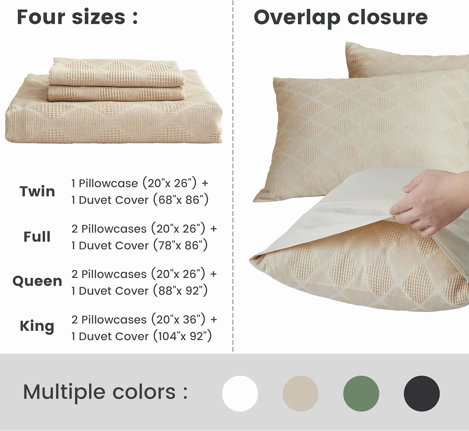 BISELINA 100% Cotton Waffle Weave Duvet Cover Set Full Size 3 Pieces (1 Duvet Cover 78"x86", 2 Pillowcases) Soft Breathable Durable Chic Bedding Set for All Season - Khaki, Full Size