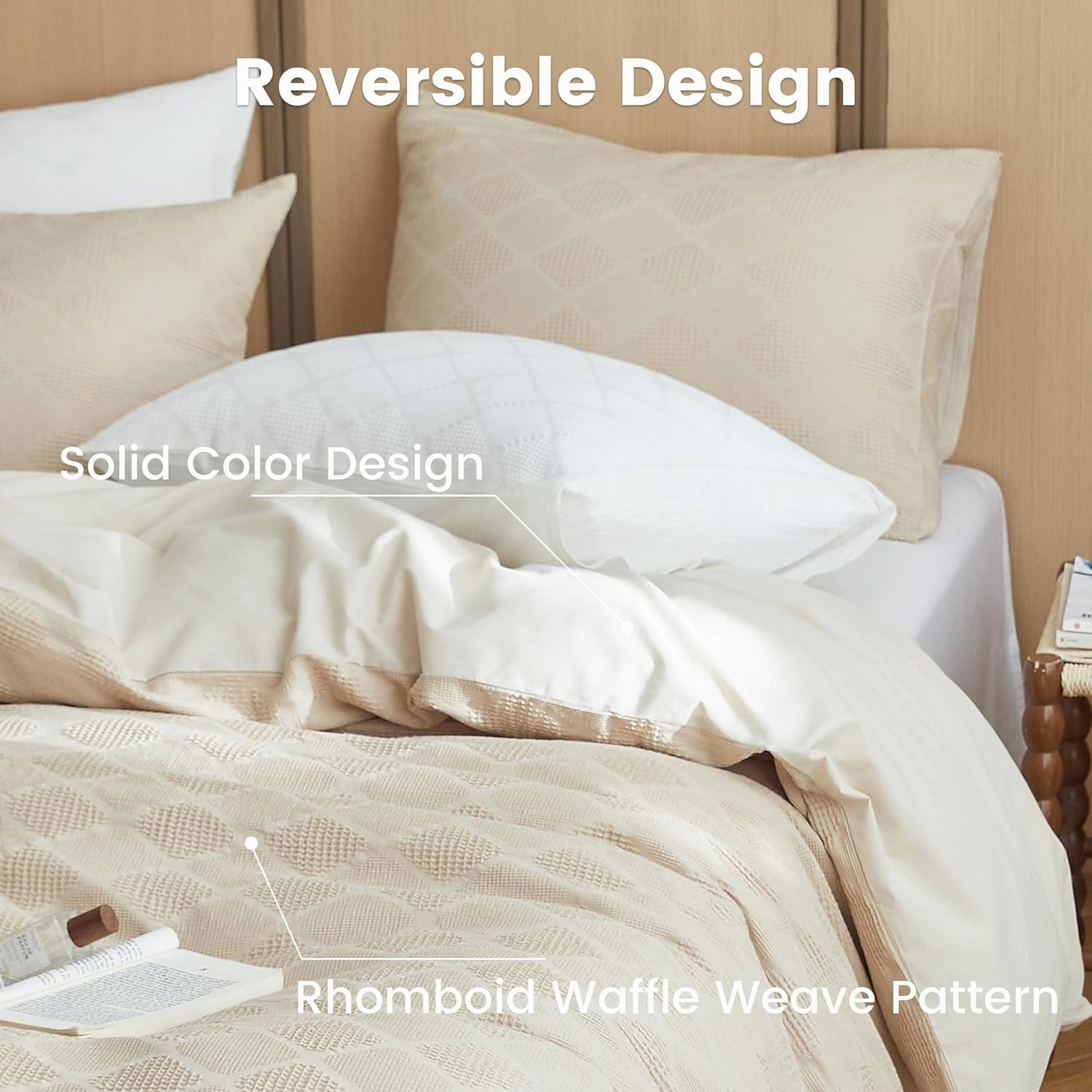 BISELINA 100% Cotton Waffle Weave Duvet Cover Set Full Size 3 Pieces (1 Duvet Cover 78"x86", 2 Pillowcases) Soft Breathable Durable Chic Bedding Set for All Season - Khaki, Full Size