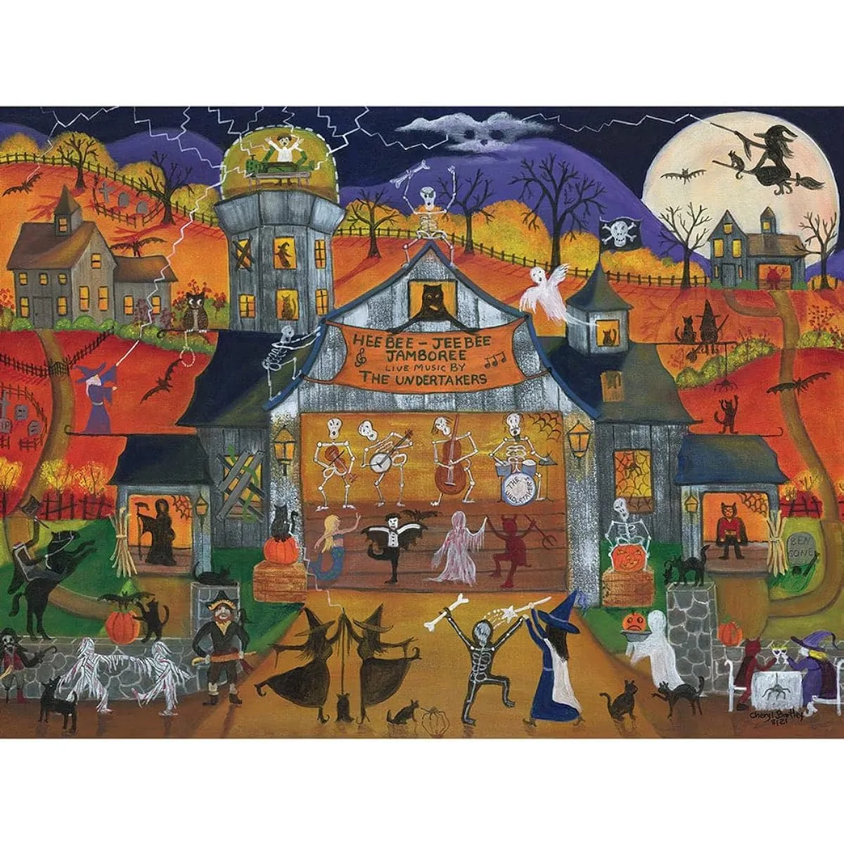 Bits and Pieces - 1000 Piece Jigsaw Puzzle for Adults 20" x 27" - 'HeeBee JeeBee Halloween Jamboree' - 1000 Pieces by Artist Cheryl Bartley