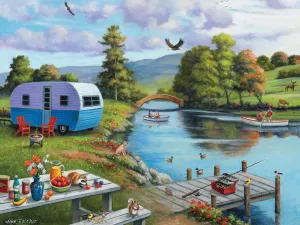Bits and Pieces - 500 Piece Jigsaw Puzzle for Adults - 18" x 24" - Fishing on The River - 500 pc Colorful Camping Fishing Picnic Jigsaw by John Zaccheo