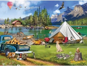 Bits and Pieces - 500 Piece Jigsaw Puzzle for Adults - 18" x 24" - Lakeside Camping - 500 pc Wildlife Mountain Animals Jigsaw by Ali Innis