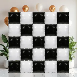 Black White Square Balloon Wall Tunnel Backdrop Checkered Racing Car Birthday Decoration, 25 Pack Metallic Square Balloons Wall Tunnel Arch Kit Birthday Wedding Baby Shower Party Background Decoration