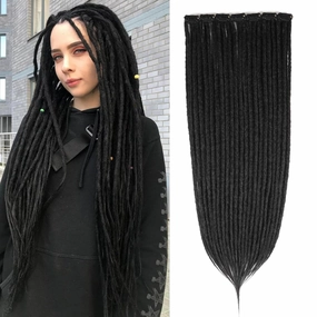 Black Clip in Dreadlock Hair Extensions, 6PCS Synthetic SE Clip in Dreads Thin 0.6cm Width, 24 Inch Reggae Hippie Dreadlocks for Women