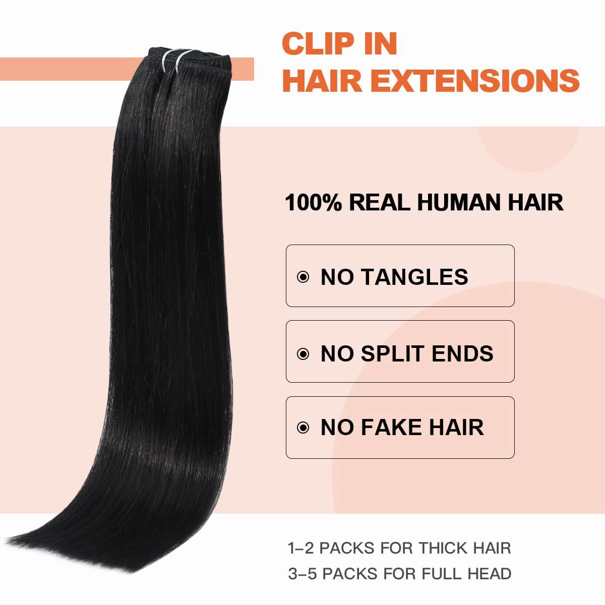 Black Hair Extensions Clip in Real Human Hair 70g 22 Inches 100% Remy Human Hair Natural Black Straight Double Weft for Full Head 7pcs 16clips One Pack