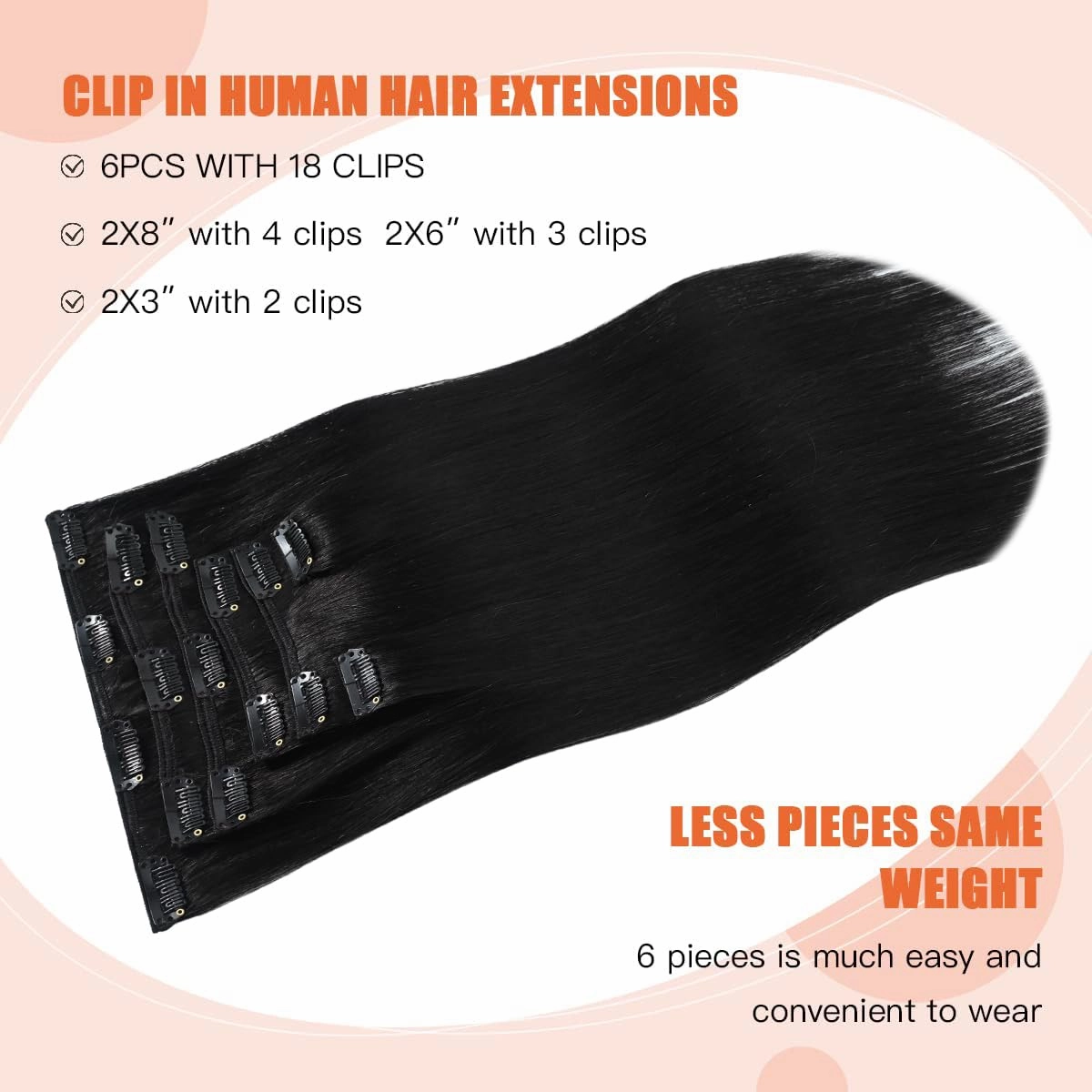Black Hair Extensions Clip in Real Human Hair 70g 22 Inches 100% Remy Human Hair Natural Black Straight Double Weft for Full Head 7pcs 16clips One Pack