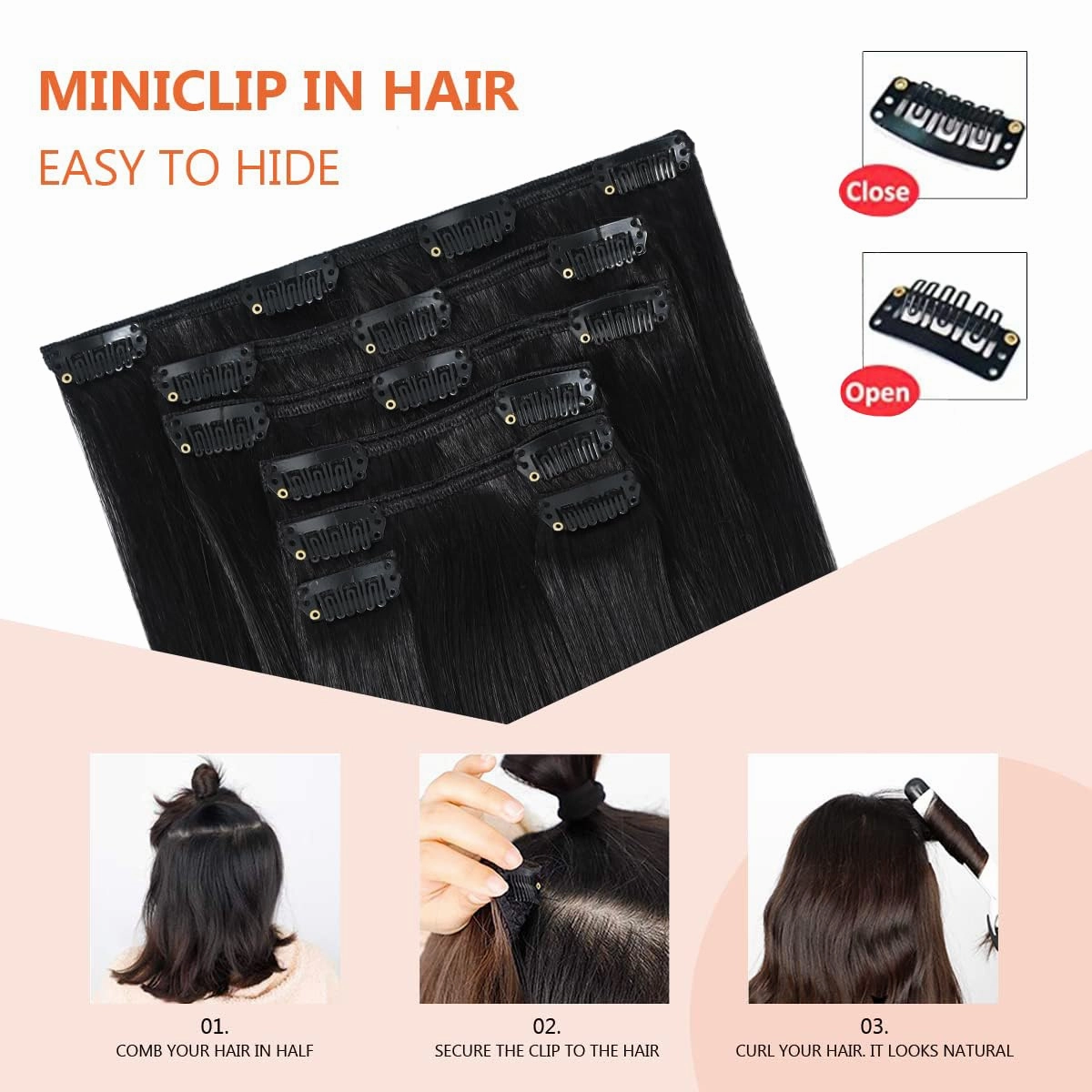 Black Hair Extensions Clip in Real Human Hair 70g 22 Inches 100% Remy Human Hair Natural Black Straight Double Weft for Full Head 7pcs 16clips One Pack