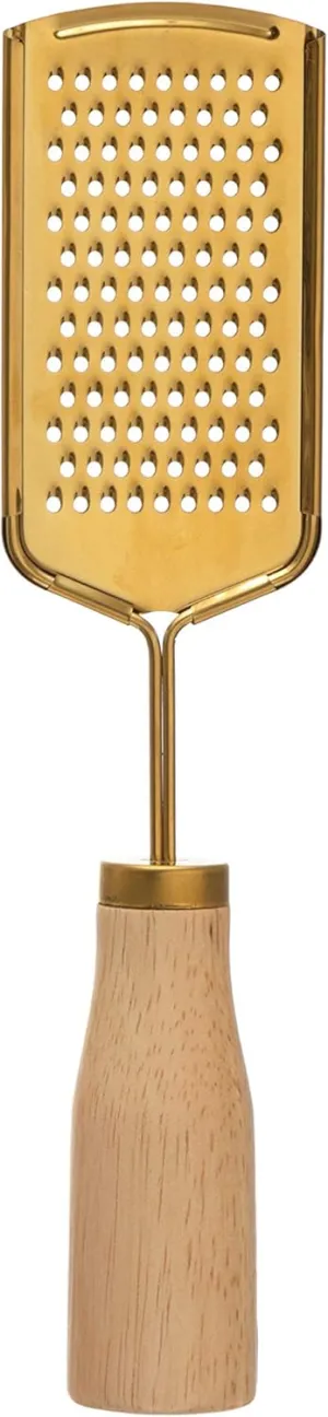 Bloomingville Standing Stainless Steel Grater with Wood Handle, Gold Finish