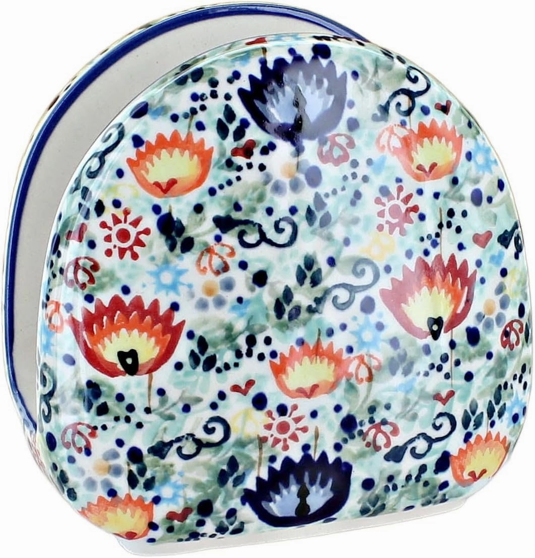Blue Rose Polish Pottery Desert Oasis Napkin Holder