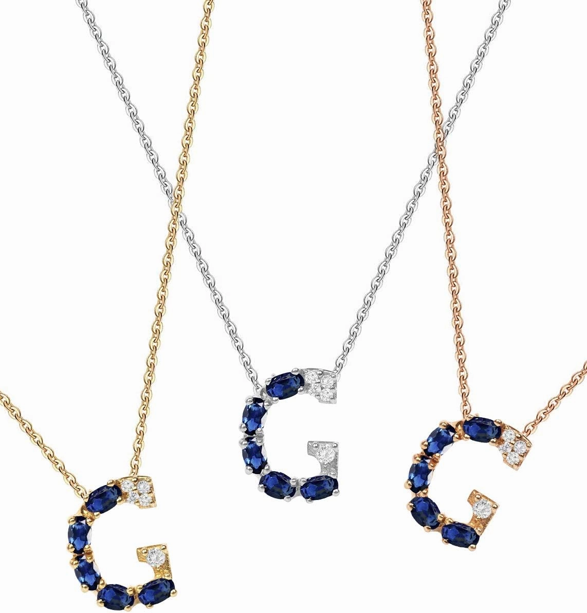 Blue Sapphire Initial Necklace With Diamonds & 18K Gold Chain | Irresistible Letter Pendants Jewelry | Perfect Valentine’s Day, Anniversary & Birthday Gift