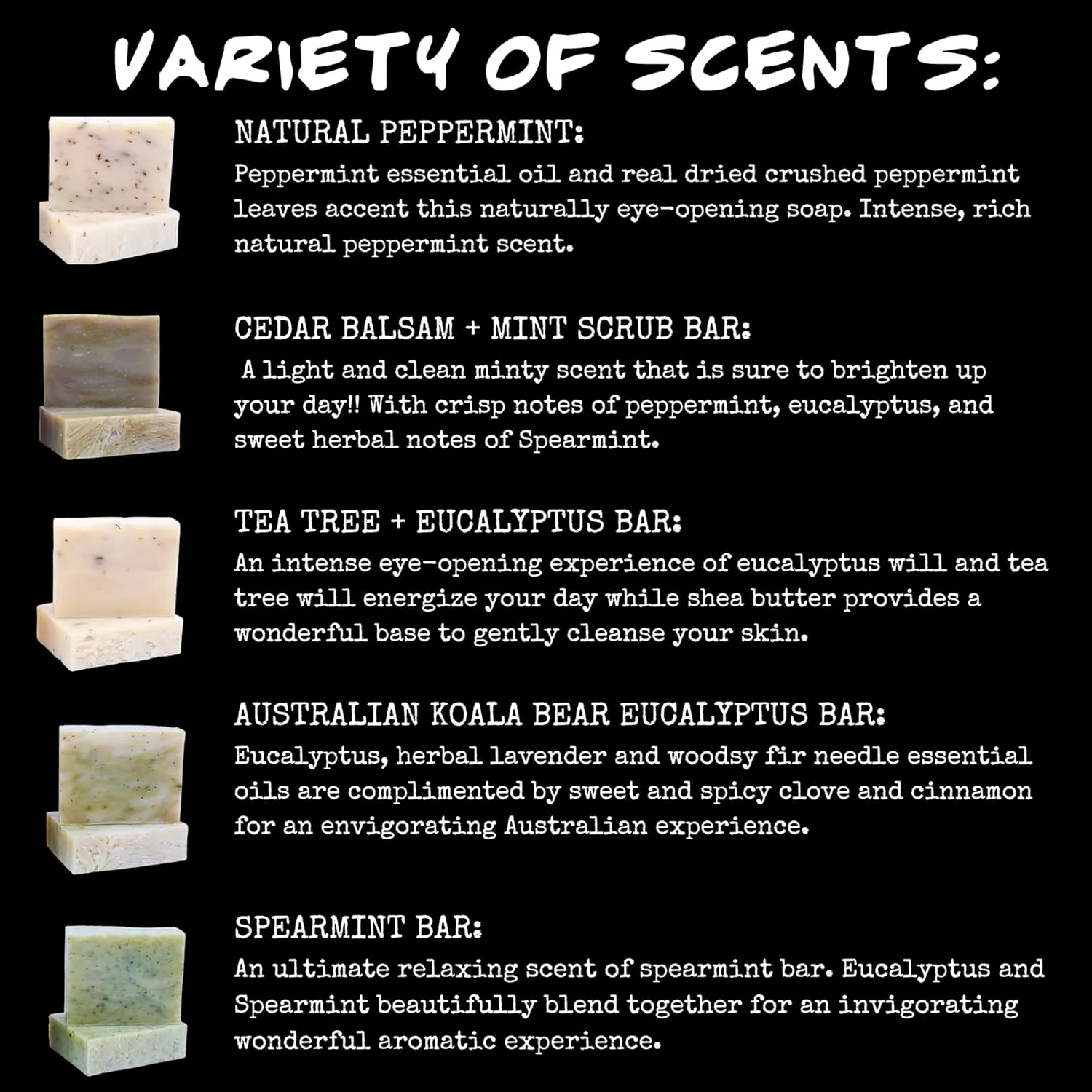 Bluebyrd Mint Bar Soap 5 Pack - Exfoliating Handmade Soap w/Dry Mint Leaves - All Natural for Men - Face & Body: Eucalyptus, Spearmint, Peppermint (Mint)