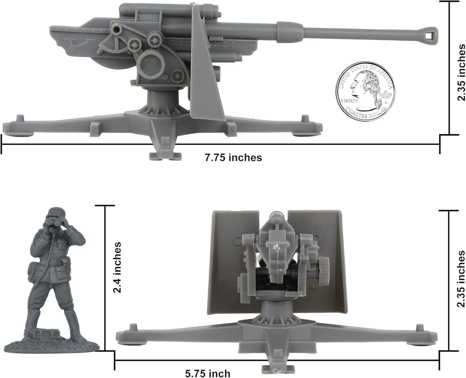 BMC CTS WW2 German 88mm Flak Artillery & Crews - 15pc Gray Army Men Accessories