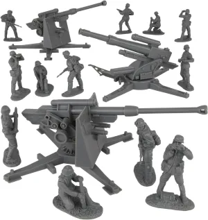 BMC CTS WW2 German 88mm Flak Artillery & Crews - 15pc Gray Army Men Accessories