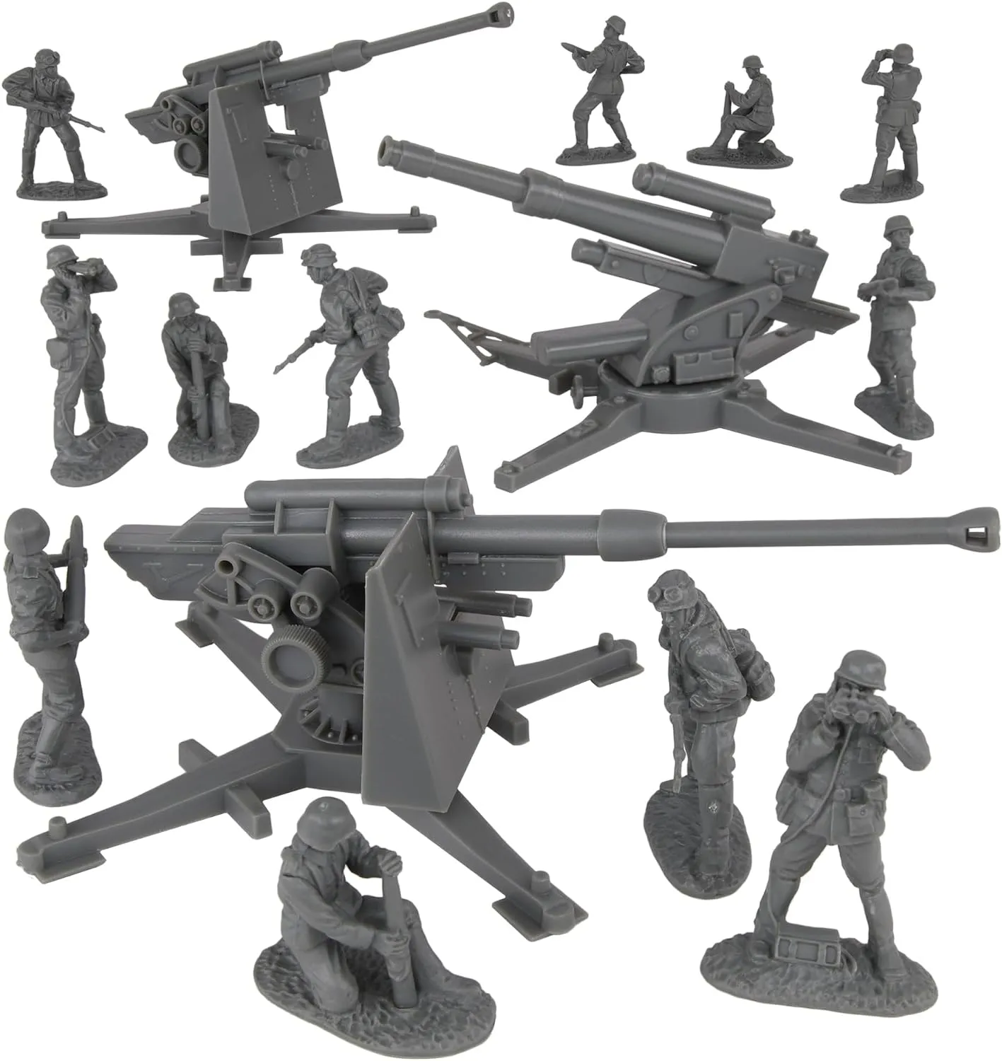 BMC CTS WW2 German 88mm Flak Artillery & Crews - 15pc Gray Army Men Accessories