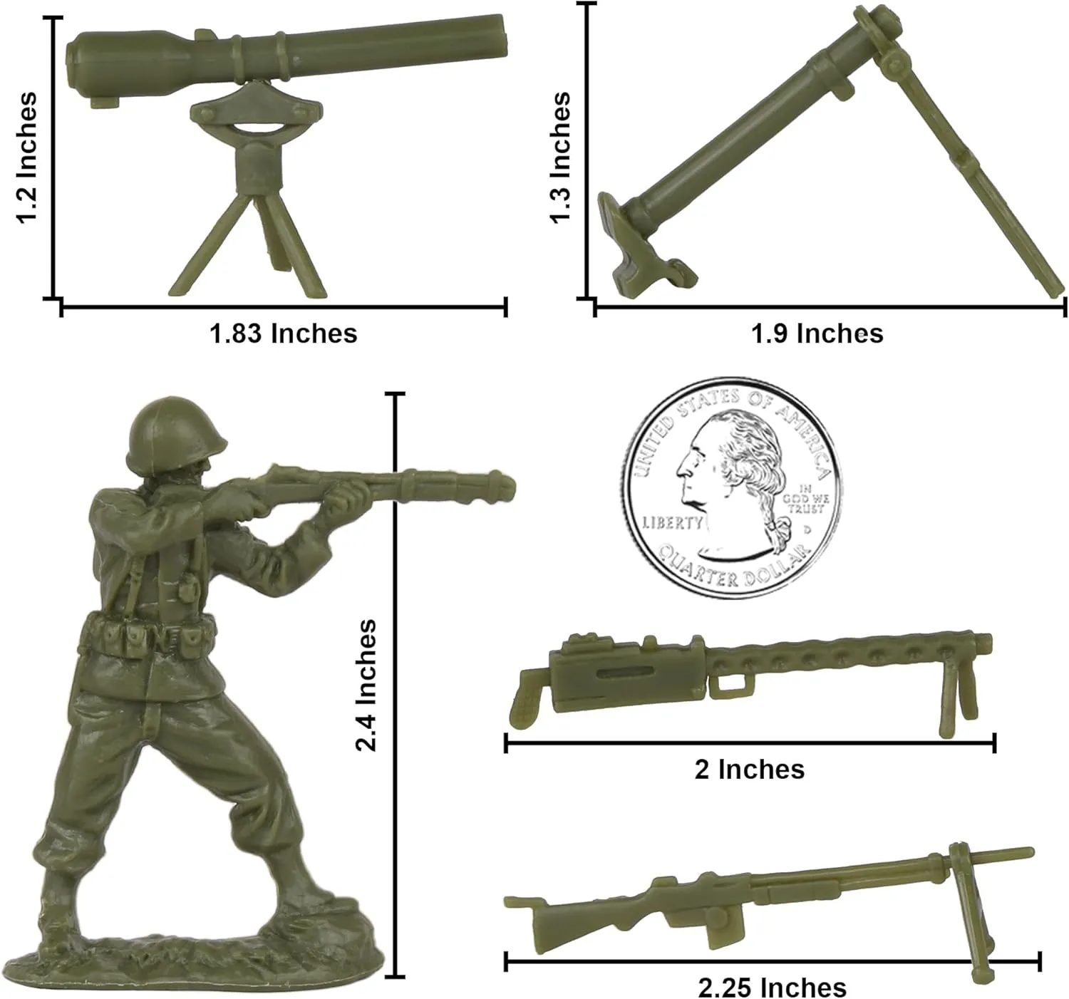 BMC CTS WW2 US Infantry Plastic Army Men - 33pc OD Green 1:32 Soldier Figures