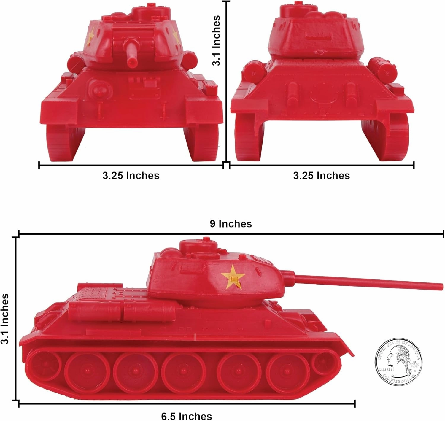 BMC CTS WW2 Soviet T-34 Tank - Red 1:40 Russian T34 Plastic Army Men Vehicle