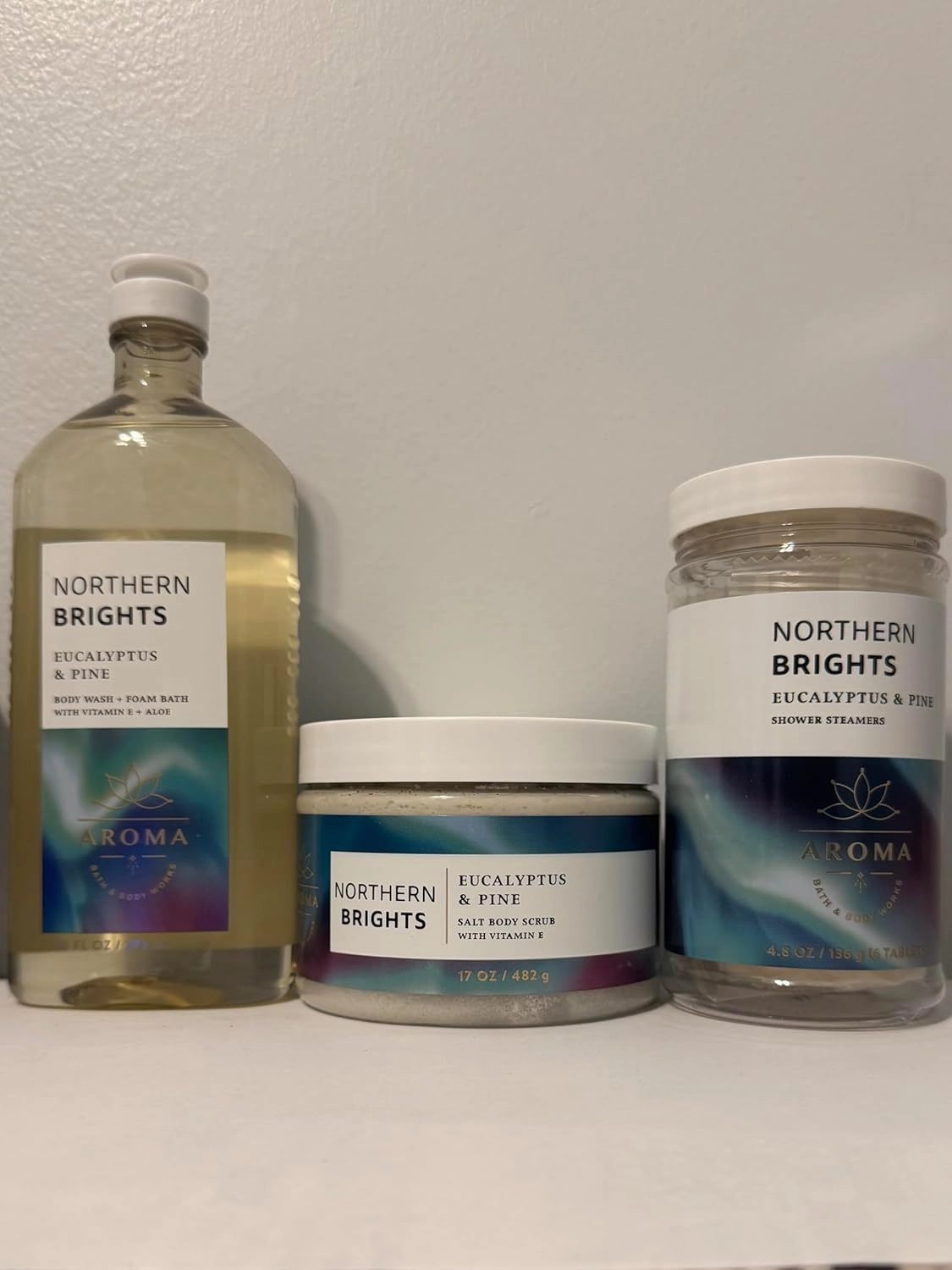 Body Care - BBWs Northern Brights Eucalyptus & Pine Body Wash, Salt Body Scrub, Shower Steamers Trio Set (Packaging may vary)