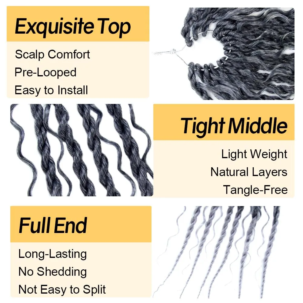 Boho Twist Crochet Hair 12 Inch, 8 Packs Wavy Senegalese Twist Crochet Hair with Curly Ends, Ombre Gray Pre-Looped Pre-Twisted Island Style Goddess Passion Braids (120 Strands, T Grey)