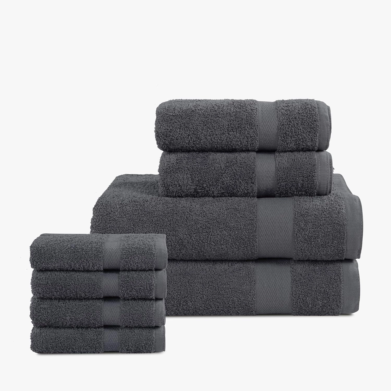 BolBom*S 8 Piece Towel Set-Ultra Soft 100% Pure Cotton 2 Large Grey Bath Towels 28x56, 2 Hand Towels for Bathroom 16x26, 4 Wash Cloths12x12, Bath Towels Ideal for Everyday Use, Hotel & Spa- Grey
