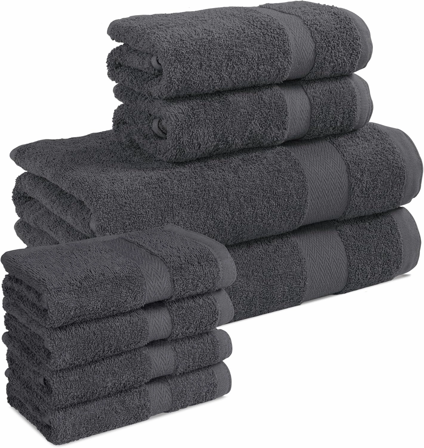 BolBom*S 8 Piece Towel Set-Ultra Soft 100% Pure Cotton 2 Large Grey Bath Towels 28x56, 2 Hand Towels for Bathroom 16x26, 4 Wash Cloths12x12, Bath Towels Ideal for Everyday Use, Hotel & Spa- Grey