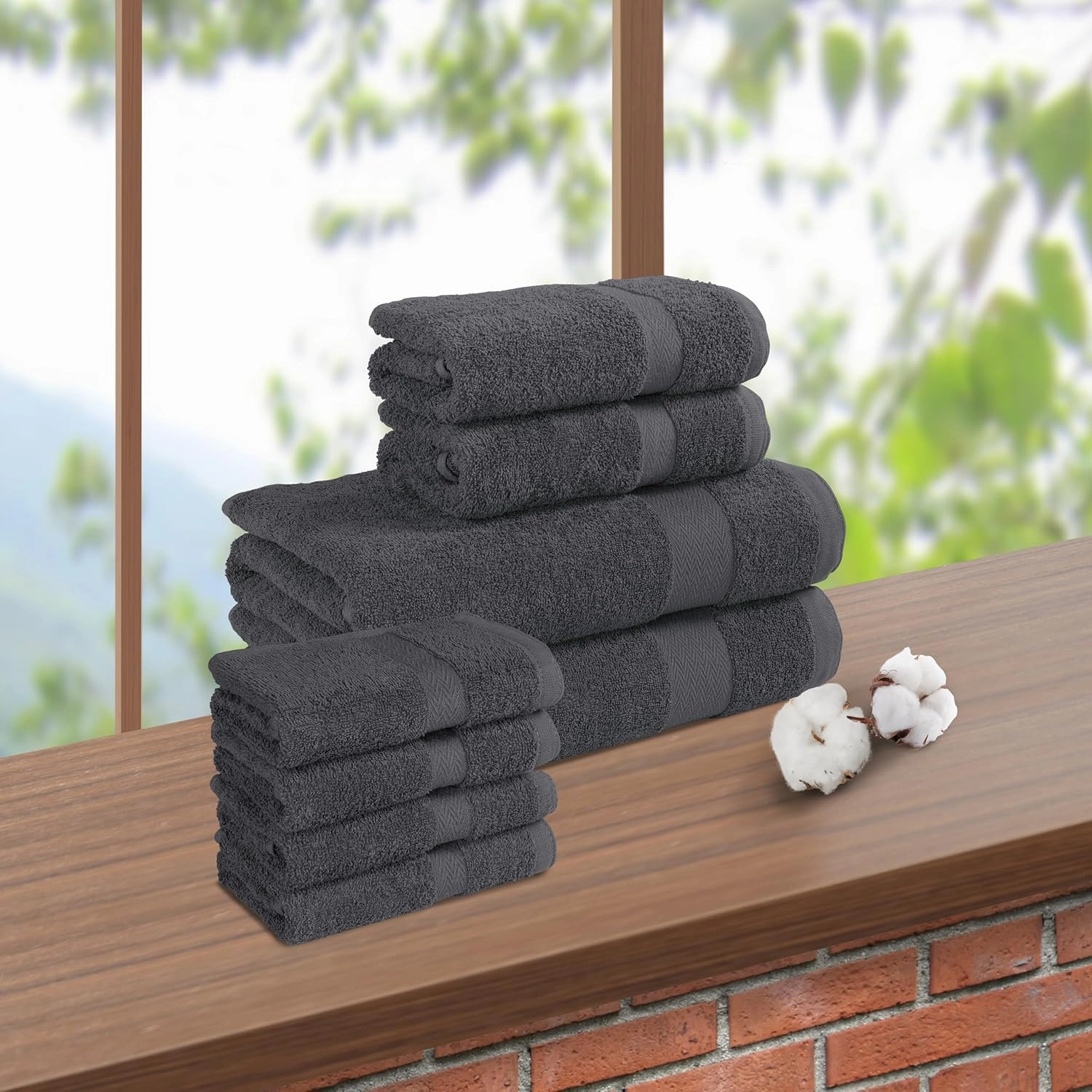 BolBom*S 8 Piece Towel Set-Ultra Soft 100% Pure Cotton 2 Large Grey Bath Towels 28x56, 2 Hand Towels for Bathroom 16x26, 4 Wash Cloths12x12, Bath Towels Ideal for Everyday Use, Hotel & Spa- Grey