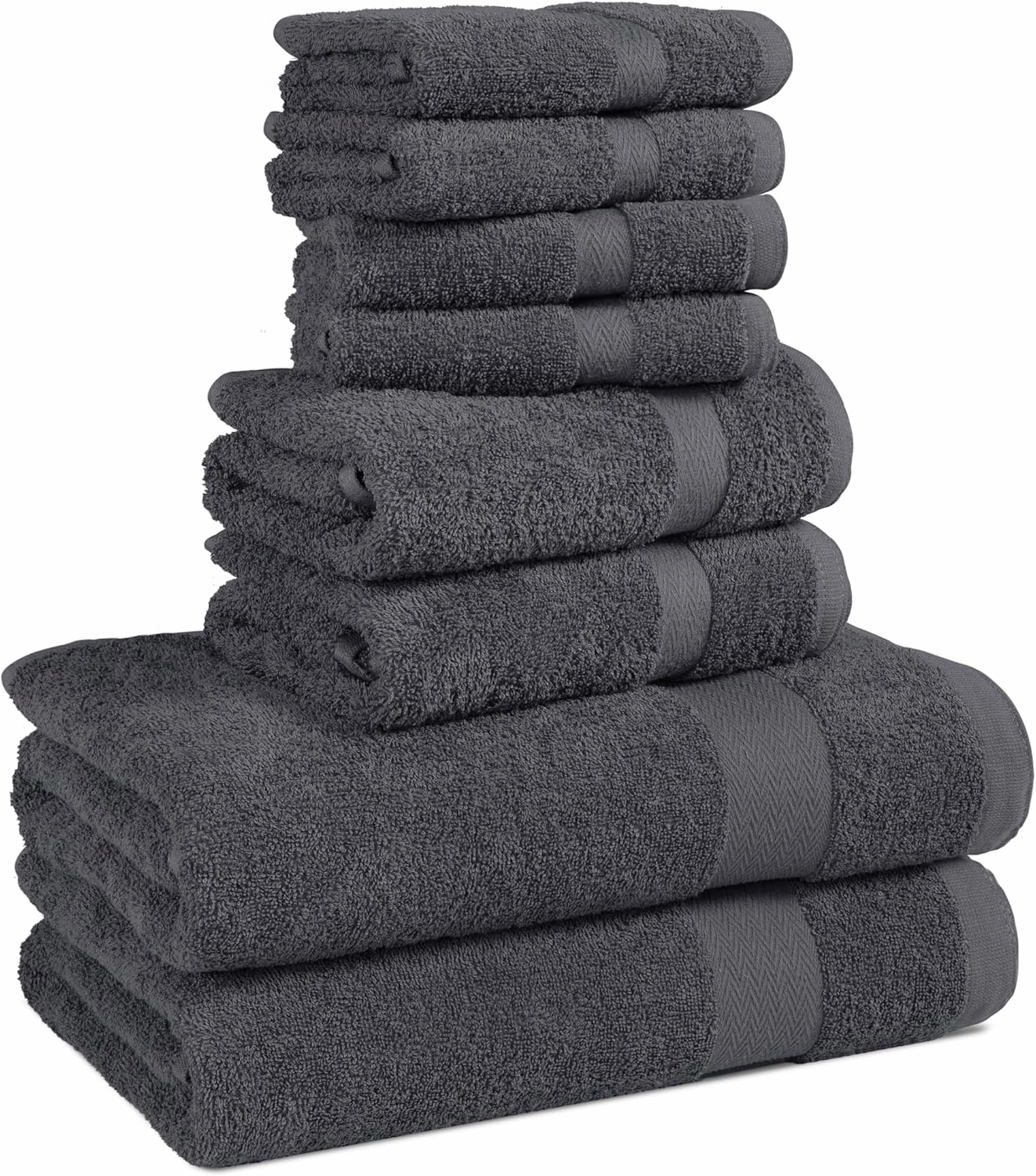 BolBom*S 8 Piece Towel Set-Ultra Soft 100% Pure Cotton 2 Large Grey Bath Towels 28x56, 2 Hand Towels for Bathroom 16x26, 4 Wash Cloths12x12, Bath Towels Ideal for Everyday Use, Hotel & Spa- Grey