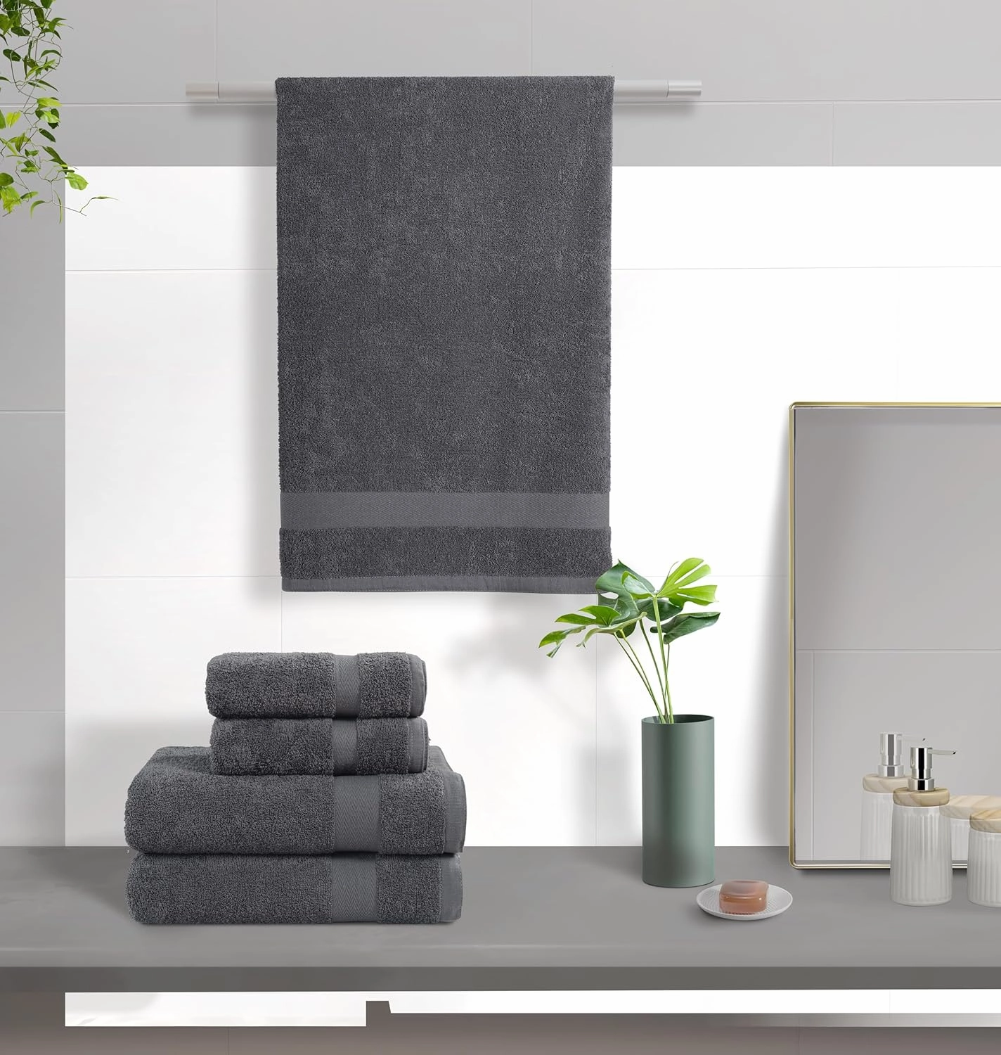 BolBom*S 8 Piece Towel Set-Ultra Soft 100% Pure Cotton 2 Large Grey Bath Towels 28x56, 2 Hand Towels for Bathroom 16x26, 4 Wash Cloths12x12, Bath Towels Ideal for Everyday Use, Hotel & Spa- Grey