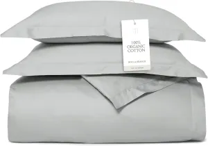 BOLL & BRANCH Percale Hemmed Duvet Set - King/Cal King, Shore - Luxury 100% Organic Cotton - 1 Duvet Cover, 2 Shams - Crisp, Naturally Cooling Weave