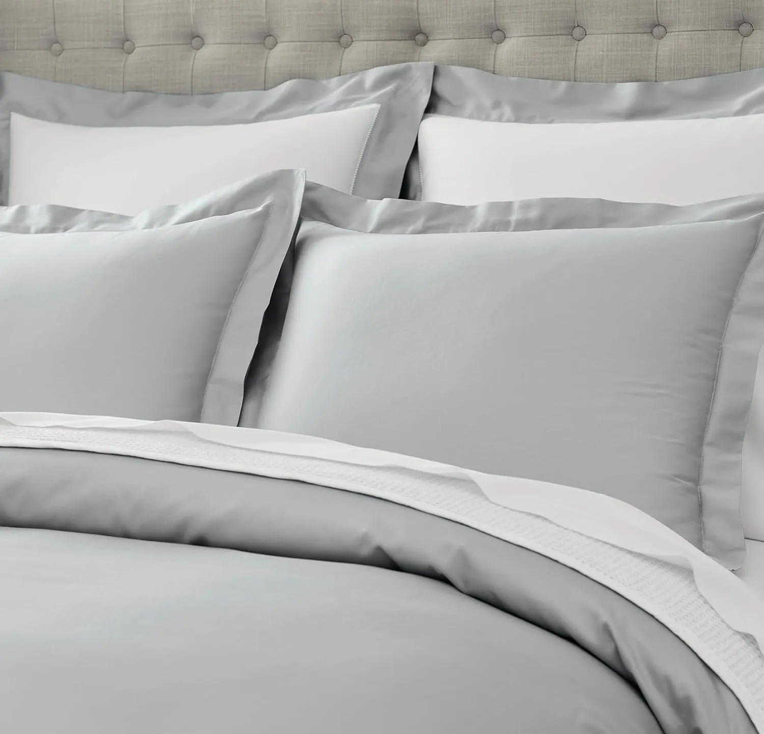 BOLL & BRANCH Percale Hemmed Duvet Set - King/Cal King, Shore - Luxury 100% Organic Cotton - 1 Duvet Cover, 2 Shams - Crisp, Naturally Cooling Weave
