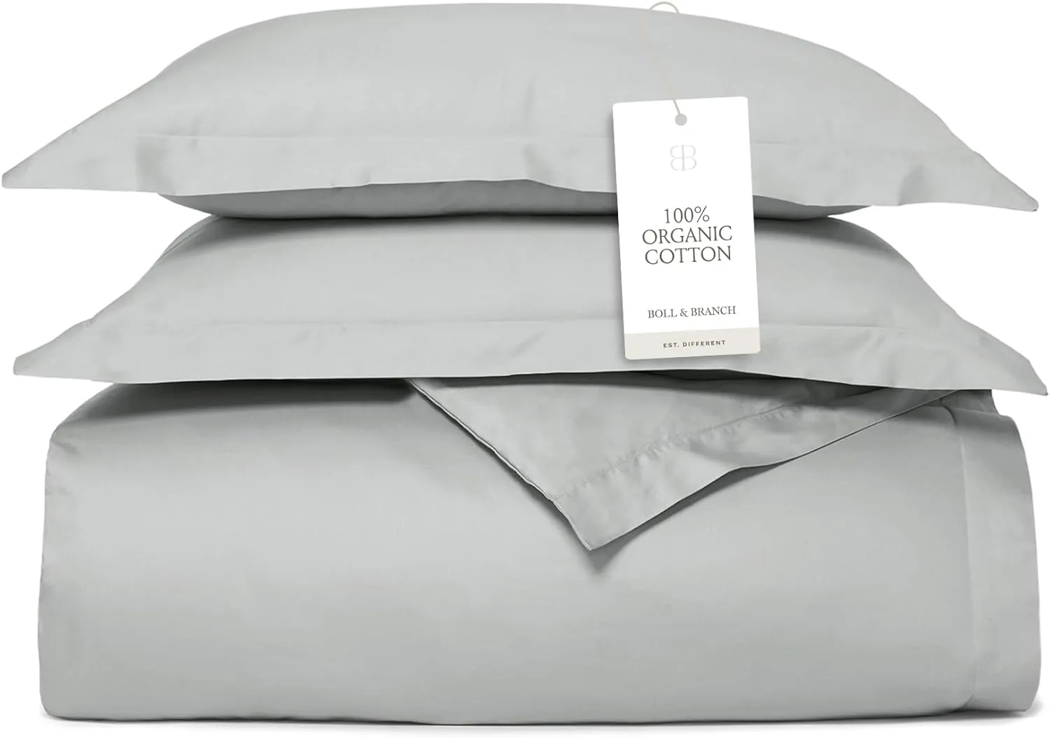 BOLL & BRANCH Percale Hemmed Duvet Set - King/Cal King, Shore - Luxury 100% Organic Cotton - 1 Duvet Cover, 2 Shams - Crisp, Naturally Cooling Weave